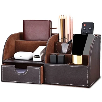Afbeelding van KINGFOM Bureau Organizer Opbergsysteem Tafel PU Lederen Pennenhouder Pennenbox Pennenkoker Multifunctionele Kantoorbenodigdheden