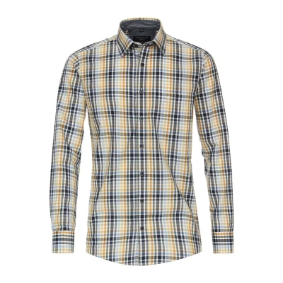 Afbeelding van Casamoda Freizeit Kariert Casual FIT Overhemd, Heren, Maat: Medium, Gelb