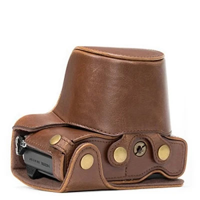 Afbeelding van MegaGear MG368 Olympus OM D E M10 Mark II, (14 42mm) ooit klaar lederen cameratas en riem donkerbruin