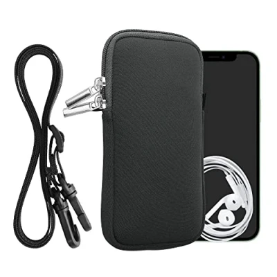 Afbeelding van kwmobile Tasje voor smartphones XXL 7&quot; Hoesje van neopreen in grijs Phone case met nekkoord