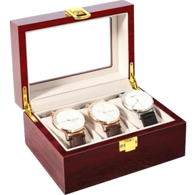 Afbeelding van Uten 3 Grids Horloge Box Opbergkoffer Organizer Sieraden Display Houten voor Mannen Vrouwen