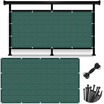 Afbeelding van Balkon Privacy Scherm 130 x 175 cm Bescherming Tegen Inkijken en Wind Ondoorzichtige Balkondoek met Kabelbinders, Koord, Oogjes Voor Outdoor, Donkergroen