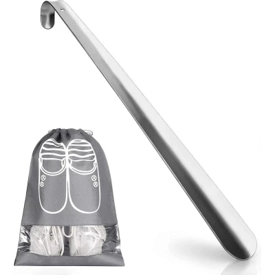 Afbeelding van Lang 80 cm roestvrij staal Zeer stabiele schoenlepel Ergonomische vorm Mannen vrouwen kinderen senioren Schoenhoorn