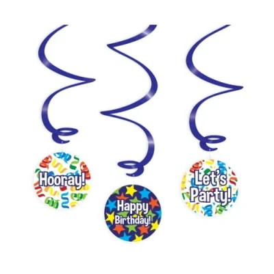 Afbeelding van PD Party 7024120 Hangende Swirl Decoratie Hanging Swirls Feest Viering Happy Birthday, Veelkleurig, 14cm Lengte x Breedte 70cm Hoogte