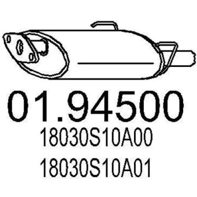 Afbeelding van MTS 01.94500 Einddemper 600mm HONDA: CR V I (RD) 2.0 16V 4WD 1995 2002
