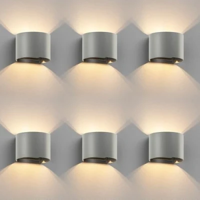 Afbeelding van ledscom.de 6 stuks wandlamp RUNEL voor buiten, IP65, up/downlight, grijs mat, rond, 1x G9 max. 10W