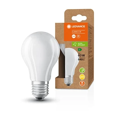 Afbeelding van LEDVANCE Spaarlamp, matglazen lamp, E27, warm wit (3000K), 4 watt, vervangt 60W gloeilamp, zeer efficiënt en energiebesparend, pak van 6