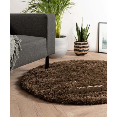 Afbeelding van Rond Hoogpolig Vloerkleed Cozy Shaggy Bruin 200 Cm