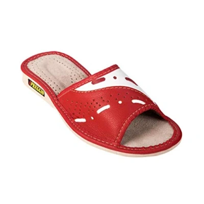 Afbeelding van APREGGIO Damespantoffels van leer pantoffels comfortabel draaggevoel zacht 100% natuurproduct handgemaakt, rood, 41 EU