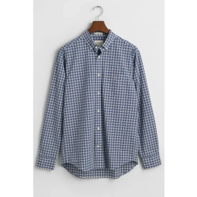 Afbeelding van Gant Overhemd Poplin Ruit Blauw maat XL Heren Overhemden Casual met Regular fit Pasvorm Katoen