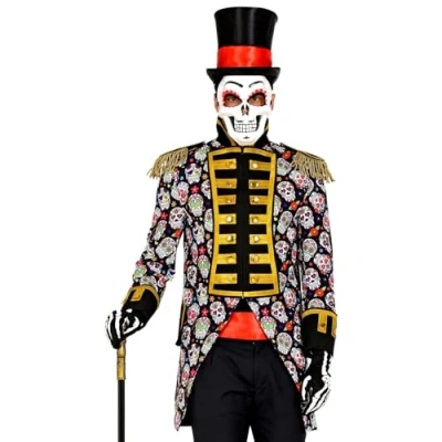 Afbeelding van WIDMANN Kostuum Parade Frack, Piraat, Rock Star, Gardeuniform, doodshoofd, Dia de los Muertos, themafeest, carnaval, Halloween
