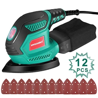 Afbeelding van Multischuurmachine, HYCHIKA 200W 14000RPM Schuurmachine met Stofafzuiging, 12PCS Schuurpapier, Handschuurmachine voor Hout, Ideaal het Strak Schuren van de Ruimte, Afwerken Meubels