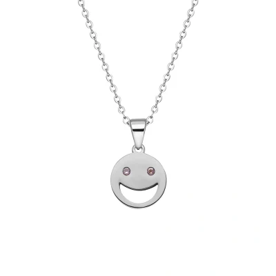 Afbeelding van Lucardi Dames Stalen Ketting smiley met zirkonia Staal Zilverkleurig 47 cm