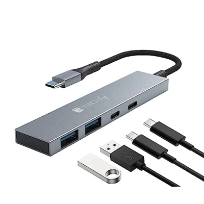 Afbeelding van Techly IUSB32C HUB4AC interface hub USB 3.2 Gen 1 (3.1 1) Type C 5000 Mbit/s Zilver