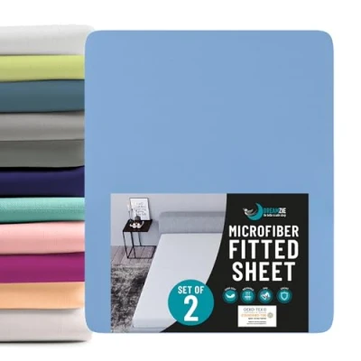 Afbeelding van Dreamzie Set van 2 hoeslakens 200x200 Microvezel (100 procent polyester) Oeko Tex Cerulean Blue Hoeslaken