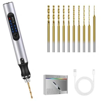 Afbeelding van Vankarr mini handboor, elektrisch, 3 versnellingen, doe het zelf boor, oplaadbare boormachine met 10 boren, handboor voor modelbouw, hout, hars, sieraden maken, kunststof printplaat, leer