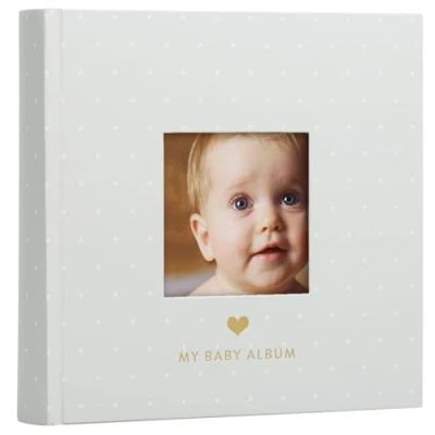 Afbeelding van Pearhead Fotoalbum, doordacht aandenken cadeau voor baby, doop of 50 pagina&#039;s, grijs met witte stippen