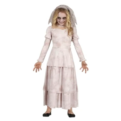 Afbeelding van Guirca Feesten &amp; Gelegenheden Kostuum Verdrietige Spookbruid Hollie Meisje Wit / Beige, Grijs 10 12 jaar Halloween Verkleedkleding