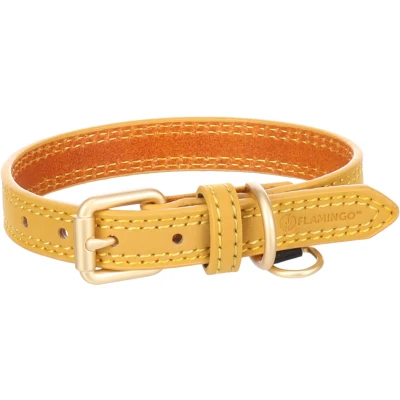 Afbeelding van Flamingo Hondenhalsband Virginia geel XS/S 24 30 cm 15 mm met een ring voor identificatielabel genaaid hogere sterkte