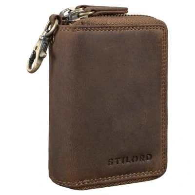 Afbeelding van STILORD &#039;Amell&#039; 2 in 1 Lederen Sleuteletui Mini Portemonnee en Kaart Etui Vintage Sleutel Tas met Geschenkverpakking Echt leder, Kleur:middel bruin