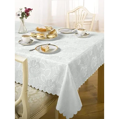 Afbeelding van Emma Barclay Damast Rose Jacquard tafelkleed in wit 52 x 70 (132 178 cm)