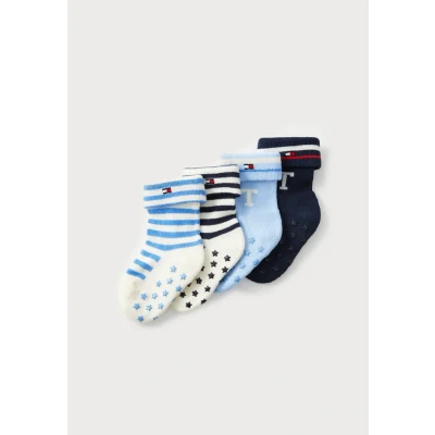 Afbeelding van Tommy Hilfiger BABY SOCK FOLD OVER Stripe Unisex 4 PACK Sokken voor kinderen, Maat: 19 22, Light blue