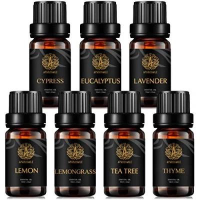 Afbeelding van Aromatherapie eucalyptus etherische olieset voor diffuser, 7 x 10 ml, 100% zuivere cipres, luchtbevochtigers, lavendel, citroen, citroengras, theeboom, tijm oliën set