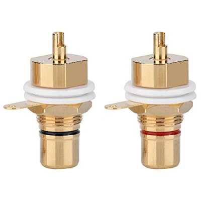 Afbeelding van 2 x RCA terminal, vergulde koperen aansluiting, bus, audio aansluiting.