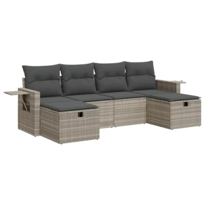 Afbeelding van vidaXL 6 delige Loungeset met kussens poly rattan lichtgrijs