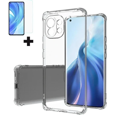 Afbeelding van Xiaomi Mi 11 Hoesje + Screenprotector Clear Soft Case Siliconen Back Cover Shock Proof TPU Transparant