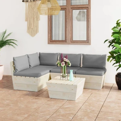 Afbeelding van 5 delige Loungeset met kussens pallet vurenhout