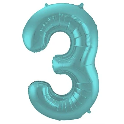 Afbeelding van Folie ballon cijfer 3 Mat Aqua Metallic 86cm