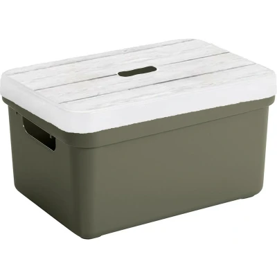 Afbeelding van Sunware Opbergbox/mand donkergroen 5 liter met deksel hout kleur Opbergbox