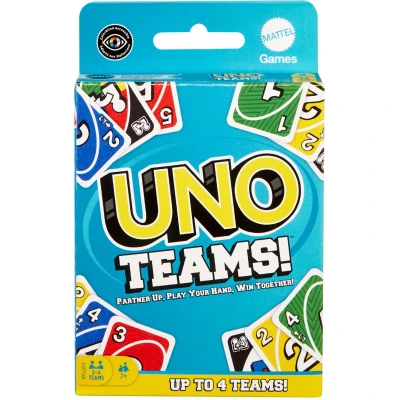 Afbeelding van Mattel Games UNO Teams, kaartspel voor kinderen, spelletjesavond met het hele gezin, feestjes en onderweg, speciale regels om in teams van twee te spelen, HXT58