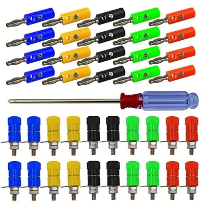 Afbeelding van senven elec 40 stuks bananenconnector, 4 mm banaanterminal adapter, banaan connector terminal, bananenpaneel vrouwelijke 5 kleuren (20 mannelijk + 20 vrouwelijk)