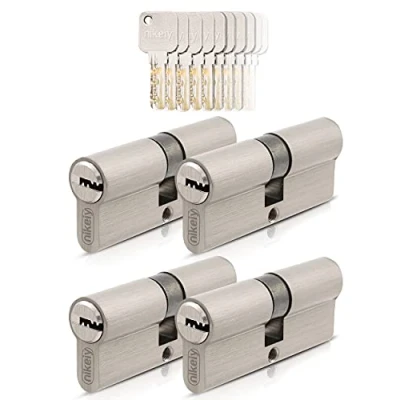Afbeelding van GERCAR Pro 4x cilinderslot 35/35 gelijksluitende set 4 profielcilinders incl. 20 sleutels 70 mm deurslot 4e cilinder lengte: 70mm, A:35 B:35 messing mat massief