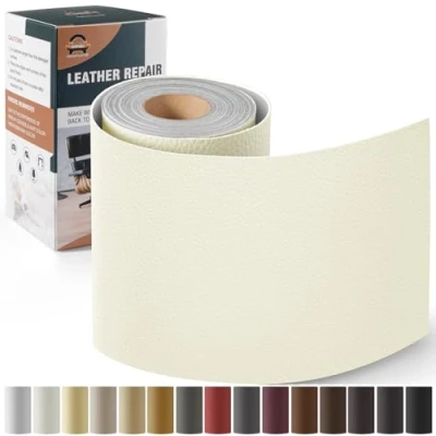 Afbeelding van Leder reparatie kit, 10 x 160 cm OAZ kunstleer zelfklevend, kit lederen patch zelfklevende patches voor autostoelen meubels sofa tassen,Elfenbeinweiß