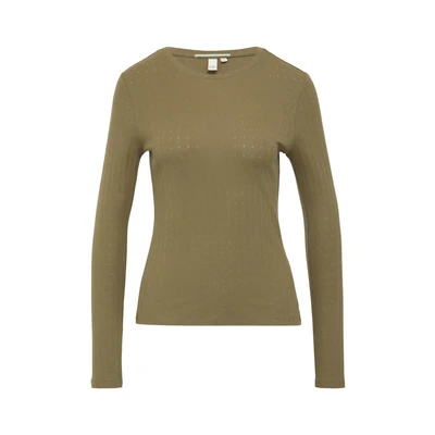 Afbeelding van QS SLIM FIT À AVEC Motif AJOURÉ Longsleeve, Dames, Maat: Medium, Olivgrün