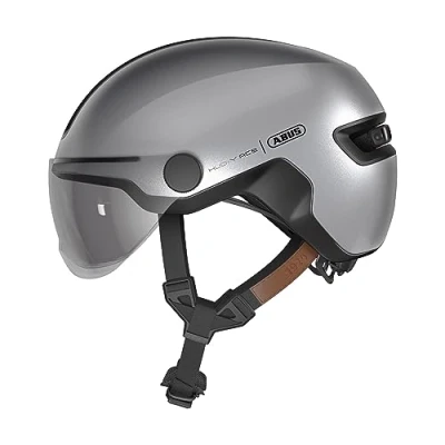 Afbeelding van ABUS HUD Y ACE cityhelm stijlvolle fietshelm met vizier en magnetisch, oplaadbaar LED achterlicht voor mannen vrouwen groen, maat L