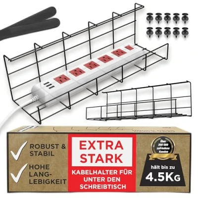 Afbeelding van Kabelkorf voor Onder het Bureau Kabels Organiseren en Draden Beheren. Metaaldraad Kabelgoot op Kantoor Thuis (Zwart Set van 2x 40,5cm)