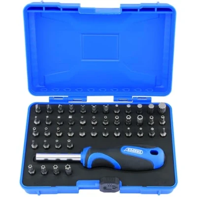 Afbeelding van Draper 82399 Veiligheidsschroevendraaier met bit en driver, zwart, blauw zilver, set (45 stuks)