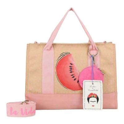 Afbeelding van Fritzi aus Preußen schoudertas utensil zak Canvas x Frida Kahlo Tote Bag Limited Melon beige