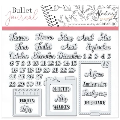 Afbeelding van Aladine Stampo Bullet Clear Organisation Maat stempelbord van schuimrubber, siliconen opdruk ideaal voor Journal, scrapbooking, notitieboeken creatieve vrije tijd 3958, zwart