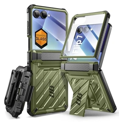Afbeelding van SUPCASE Hoesje voor Samsung Galaxy Z Flip 7 met Opvouwbare Standaard en Riemclip (UB Pro) [Scharnierbescherming] [Gehard Glazen Schermbeschermer] Full Body Militaire Kwaliteit Case, Groen