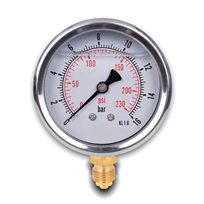 Afbeelding van glycerine manometer, RVS IP65 63 mm met onderaansluiting, 1/4 (0 16 bar)