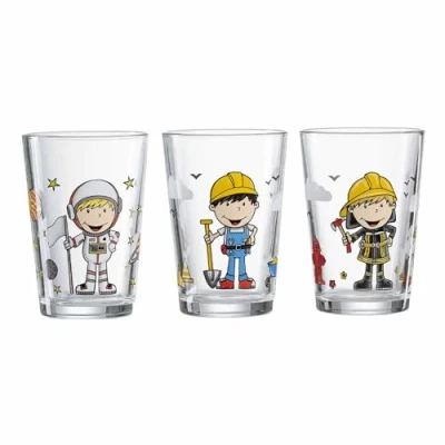 Afbeelding van Ritzenhoff &amp; Breker Kinderglazen voor jongens, 3 delige set, 205 ml, bedrukte kinderbekers met professionele motieven, astronaut/bouwvakker/brandweerman, vaatwasmachinebestendig