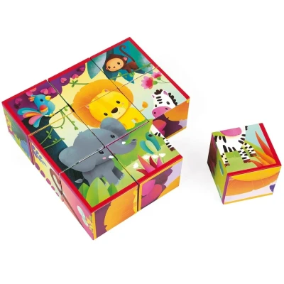 Afbeelding van Janod Kartonnen blokpuzzel jungle dieren (9 stuks)