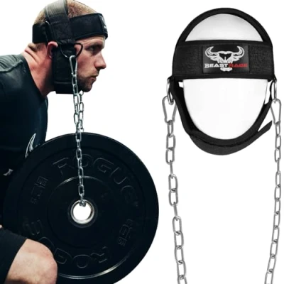 Afbeelding van Hoofdharnas Nek Dippen Heavy Duty Lange Stalen Ketting Verstelbare Fitness Harnas Gewichtheffen Neopreen Gewatteerde Band Weerstand Training Spierkracht Herstel Riem Mannen