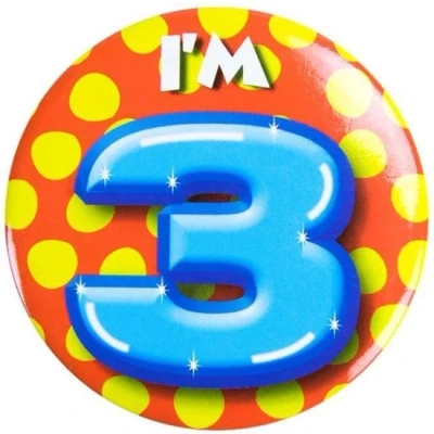 Afbeelding van Paper Dreams Button I&#039;m 3 Junior 5,5 Cm Staal Geel/rood/blauw