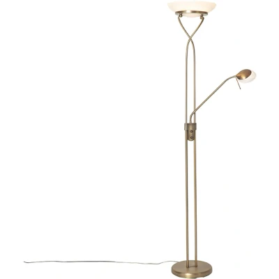 Afbeelding van QAZQA Vloerlamp brons incl. LED en dimmer met leeslamp Empoli